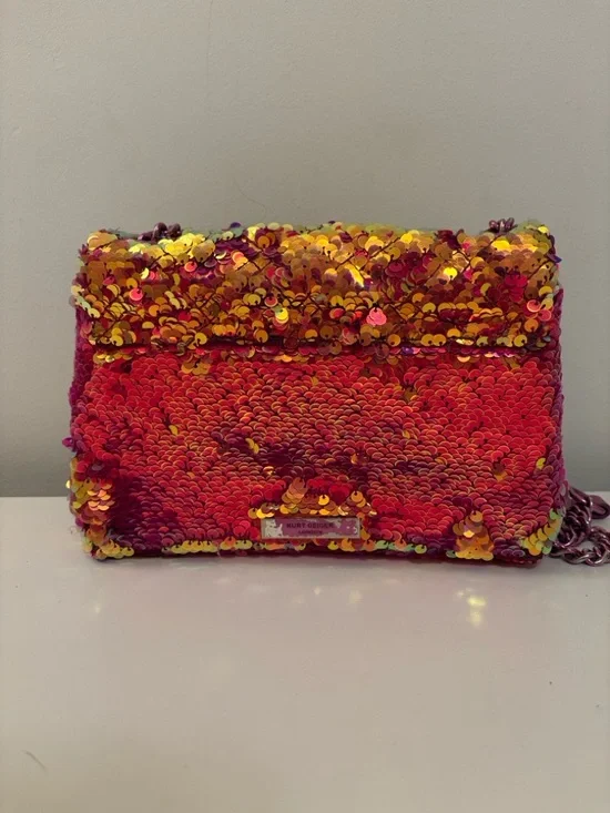 Kurt Geiger Pink and Gold Sequin Chain Crossbody Bag - Picture 7 of 16